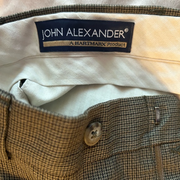 10% Wool. 36W. Regular length. (About 32”) Dark Brown, Green color. Suit pant. - Picture 2 of 3